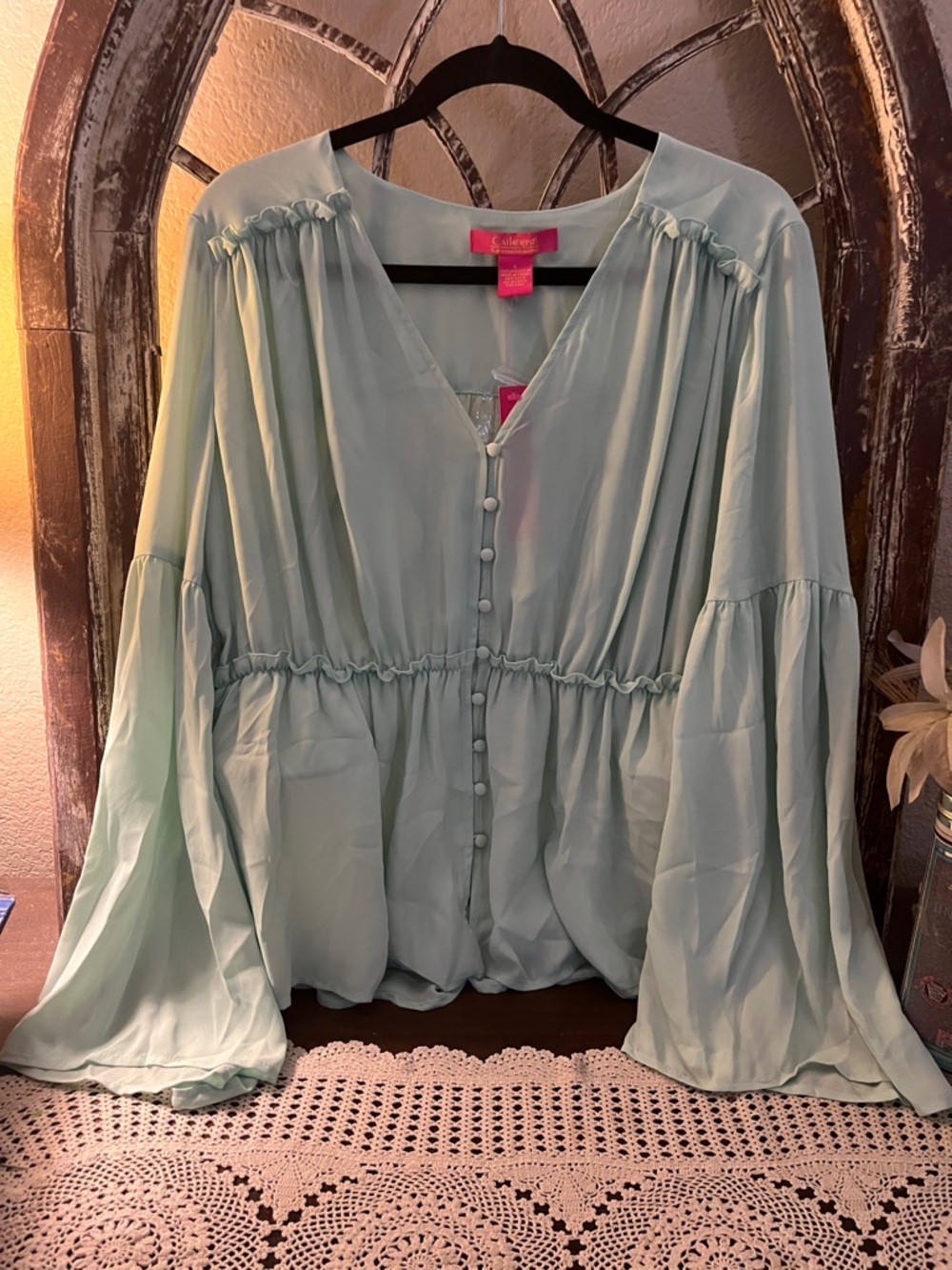 Catherines Sage Green Button-Front Blouse